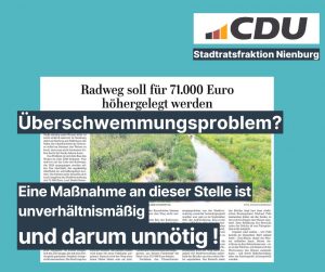 CDU-Stadtratsfraktion in Nienburg: 71.000 Euro für Radweg-Anhebung sind unverhältnismäßig